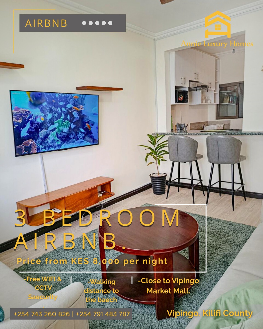 Modern 3 bedroom apartment in Vipingo.